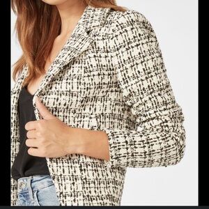 Shoedazzle* tweed blazer cream white black metallic Sz S cropped jacket